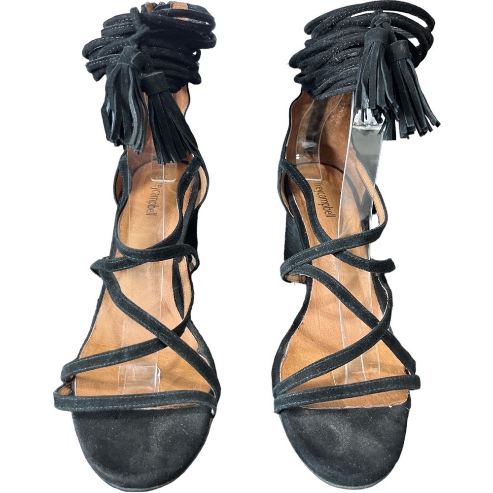 Jeffrey Campbell Black Suede Lace-Up Tassel Sandals
